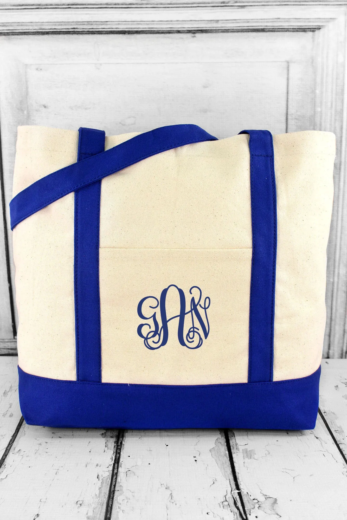 BAGedge Canvas Boat Tote, Natural and Royal