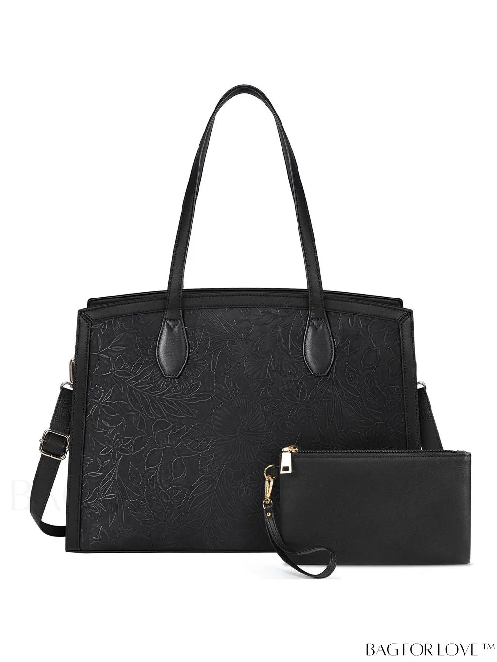 BagForLove - Professional Womens Laptop Bag - Waterproof, Large Capacity, Leather Handbag - Black Embossed Pattern