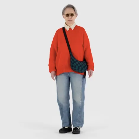 Baggu Small Nylon Crescent Bag - Navy Green Check