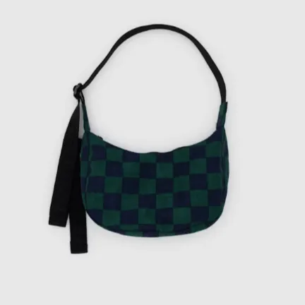 Baggu Small Nylon Crescent Bag - Navy Green Check