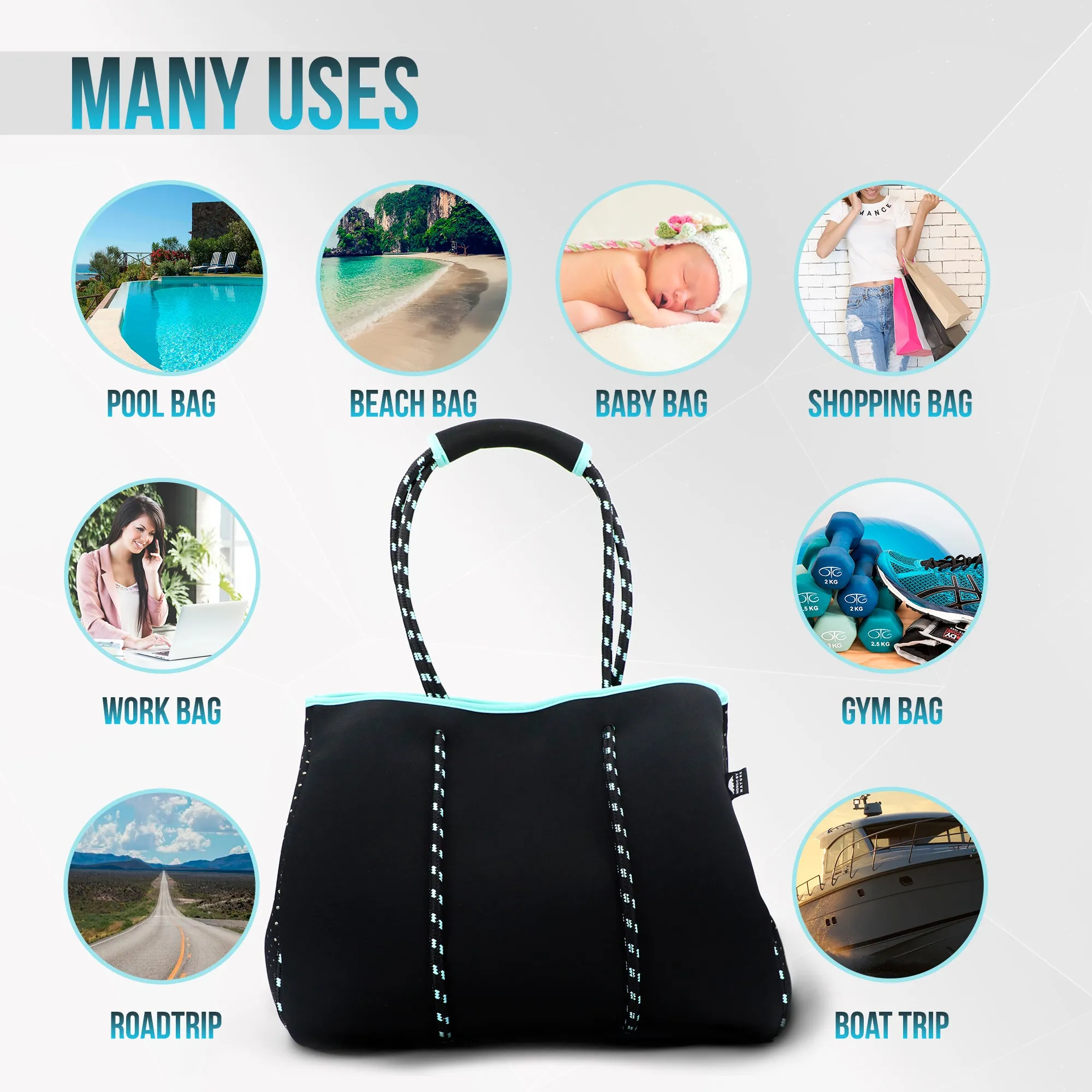Beach Bag Tote - Black/Turquoise