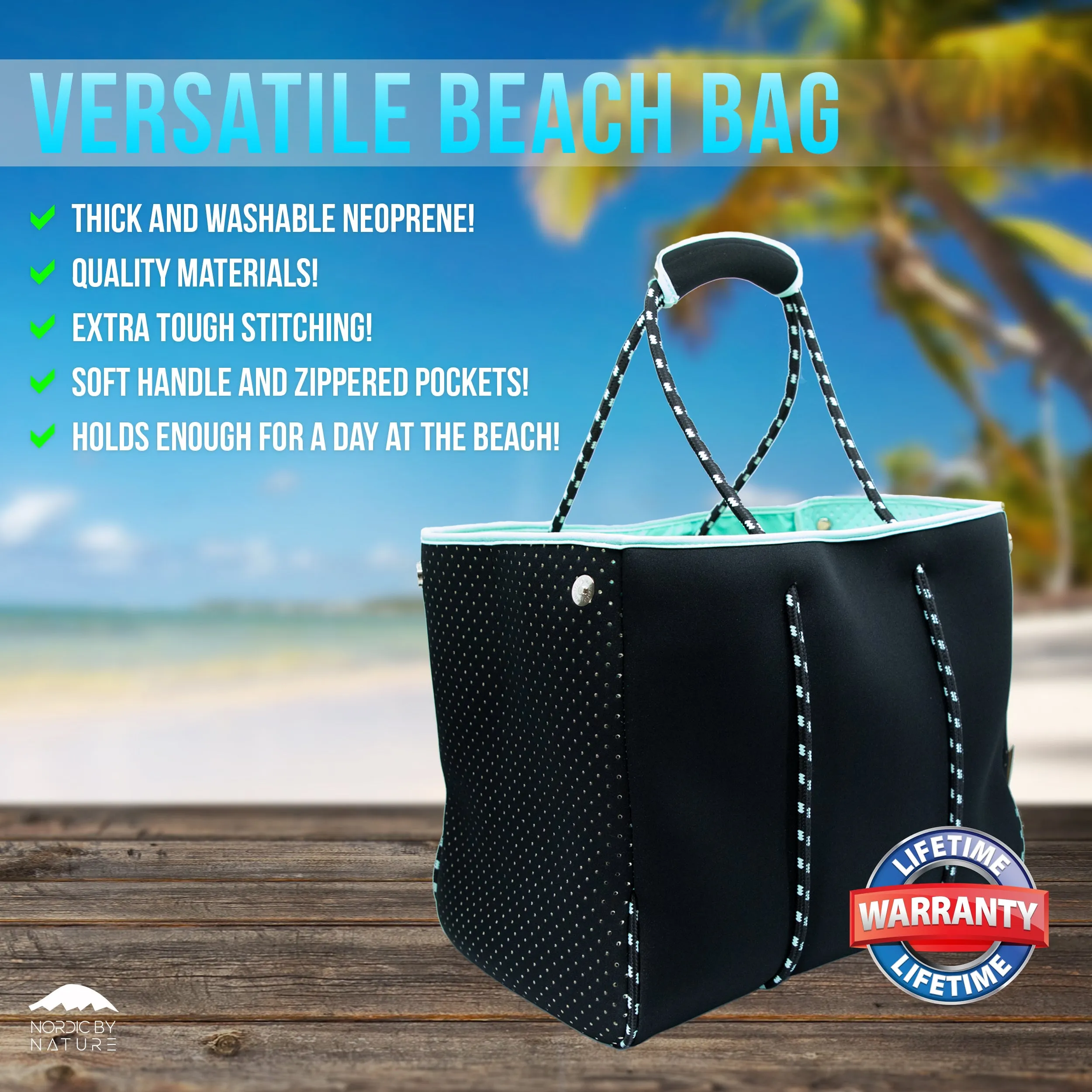 Beach Bag Tote - Black/Turquoise