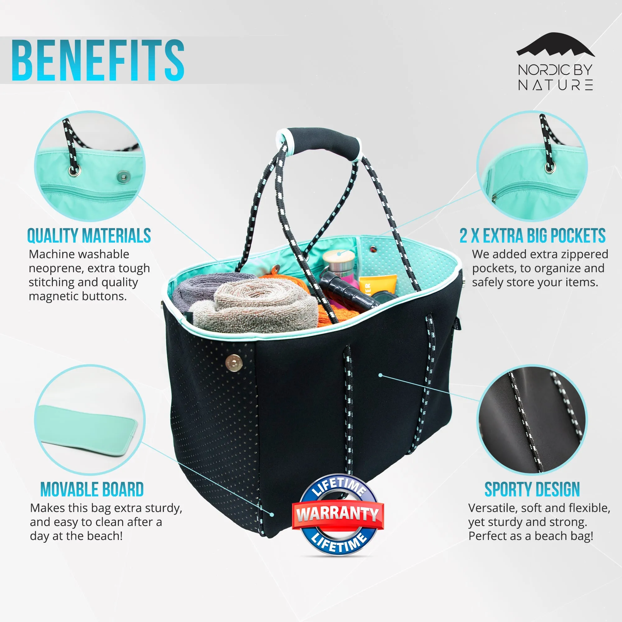 Beach Bag Tote - Black/Turquoise