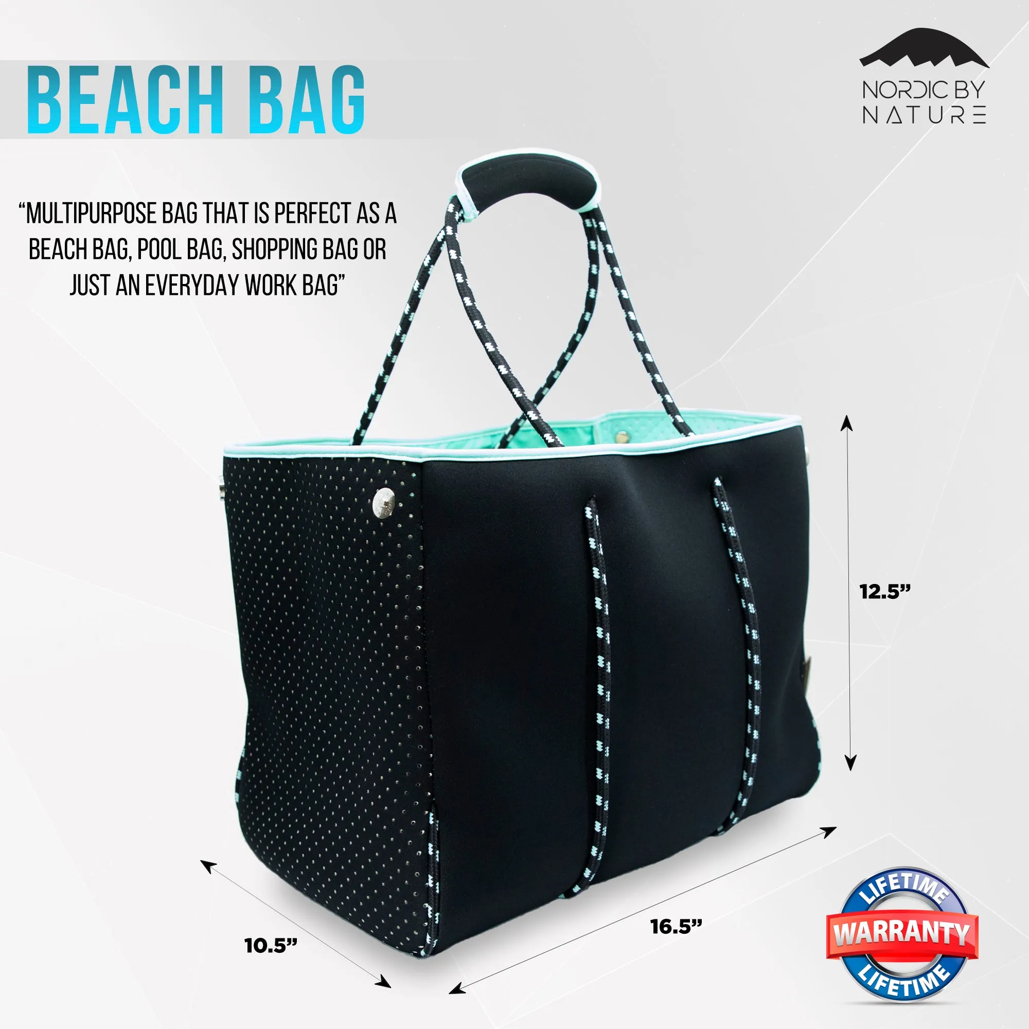 Beach Bag Tote - Black/Turquoise