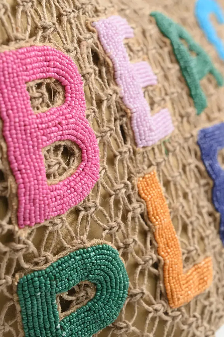 Beach Please Beaded Macrame Jute Tote