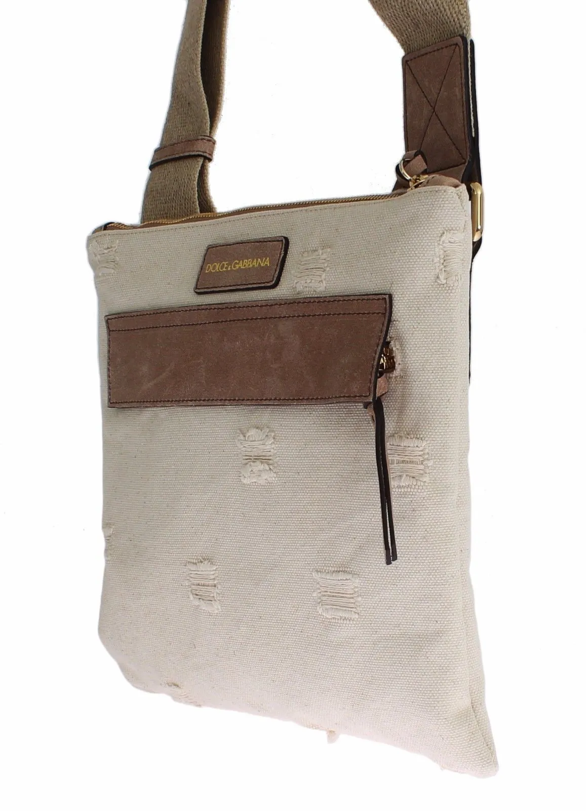Beige Canvas Leather Crossbody Shoulder Bag