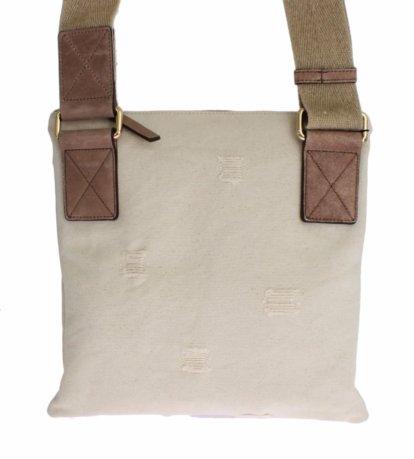 Beige Canvas Leather Crossbody Shoulder Bag