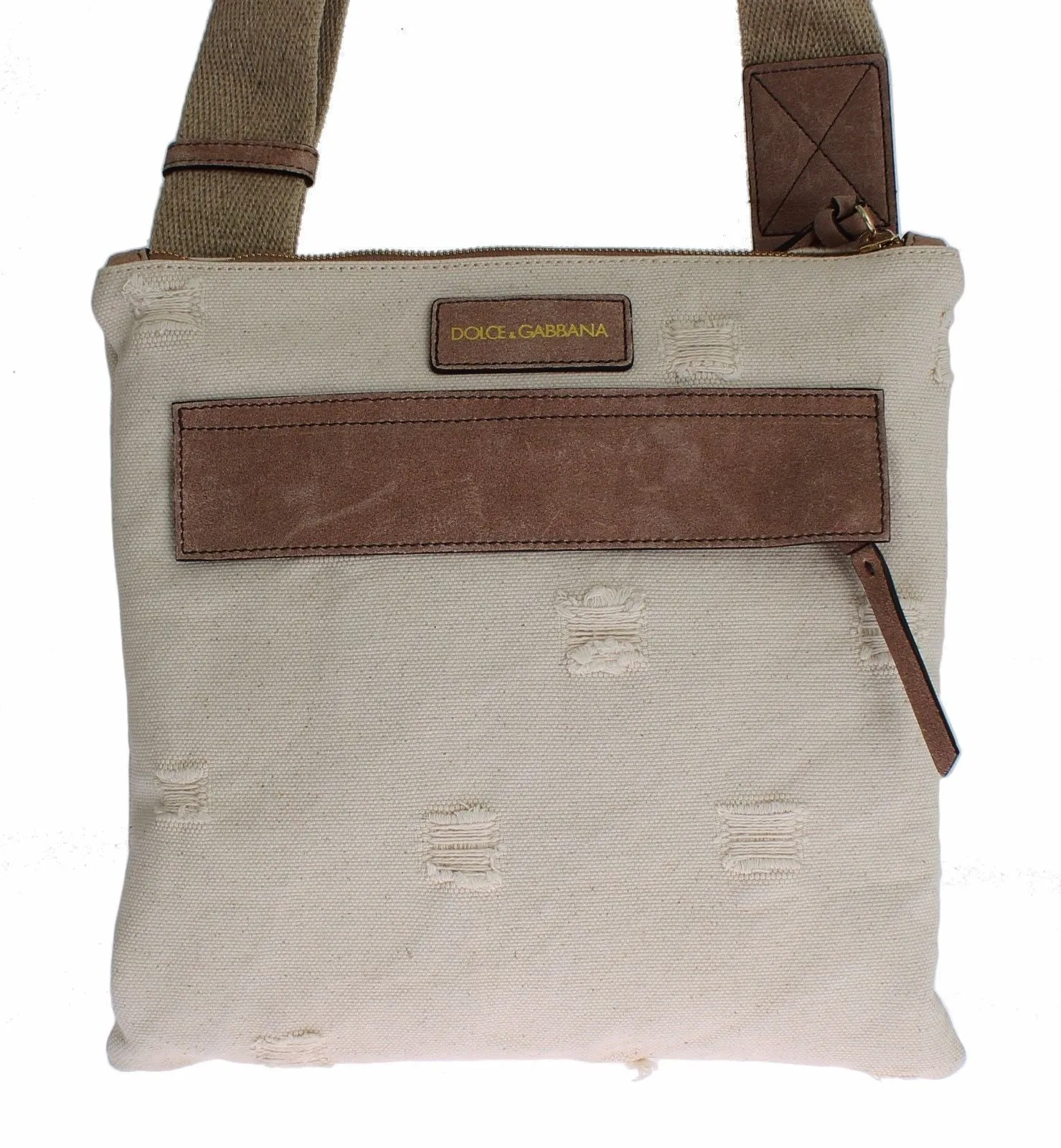 Beige Canvas Leather Crossbody Shoulder Bag