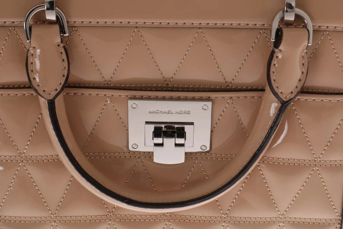 Beige VIVIANNE Patent Messenger Bag