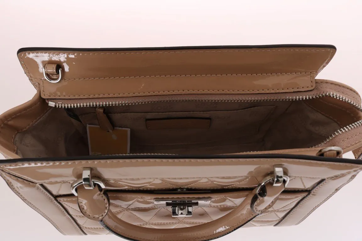 Beige VIVIANNE Patent Messenger Bag