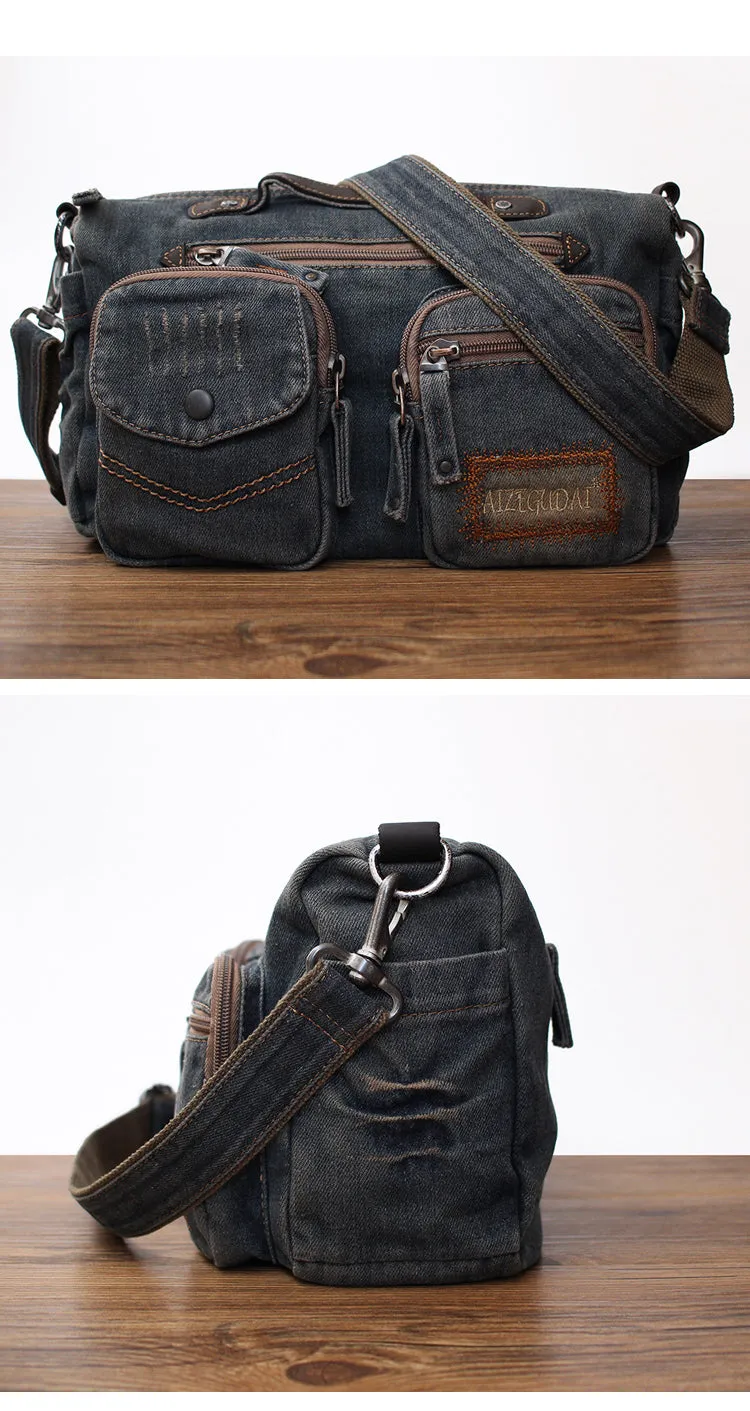 Black Denim Side Bag Mens Denim Messenger Bags Vintage Denim Crossbody Bag For Women