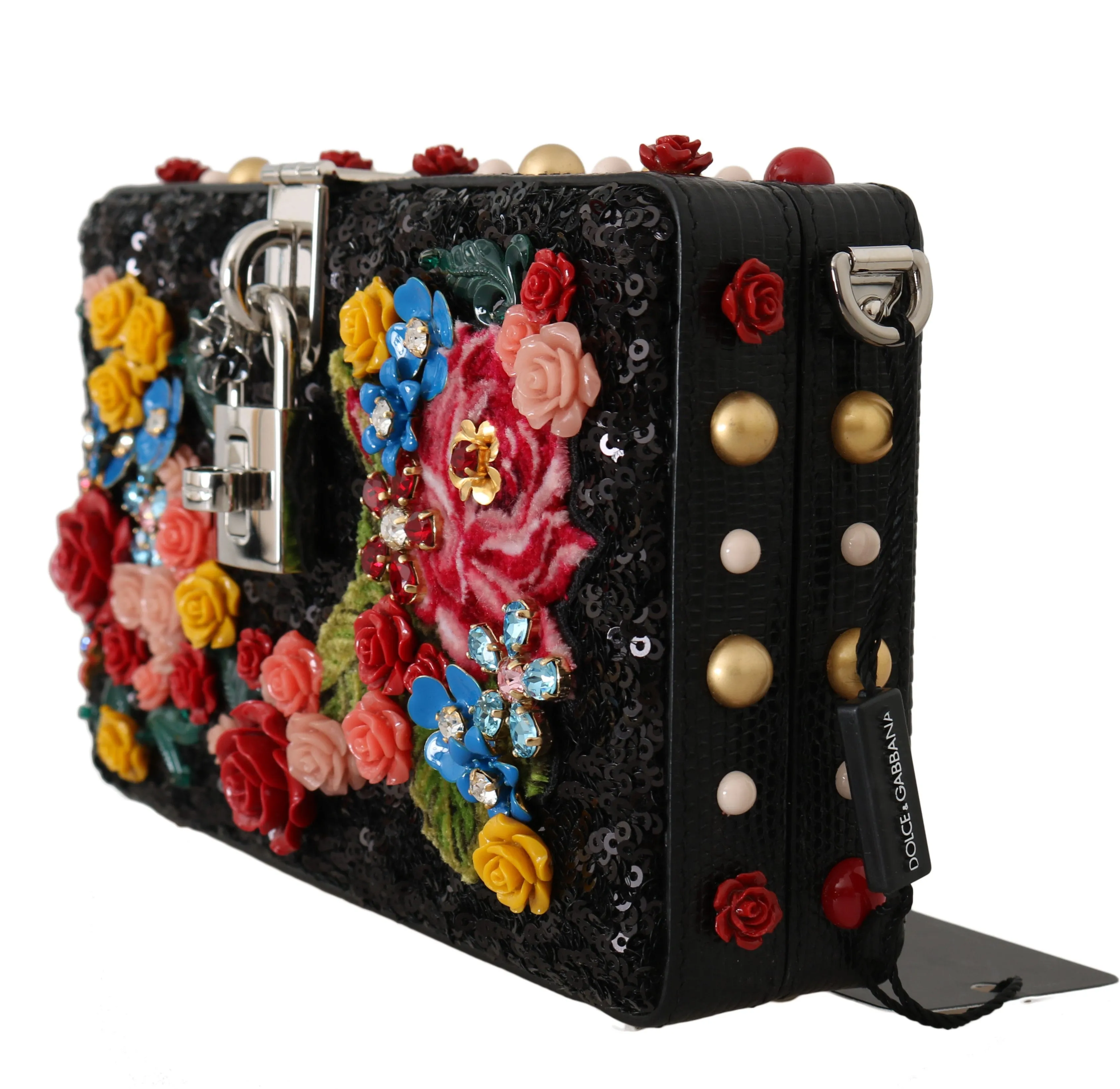 Black Floral Roses Crystal Leather Purse