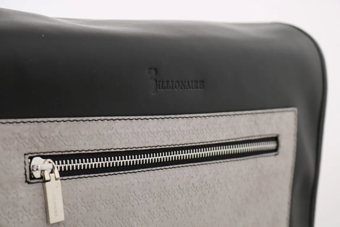 Black Gray Leather Messenger Shoulder Bag