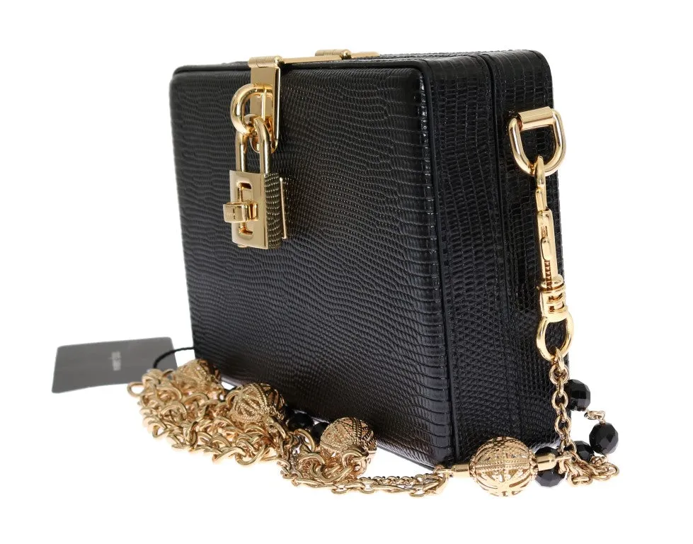 Black Iguana Leather Crystal Bag