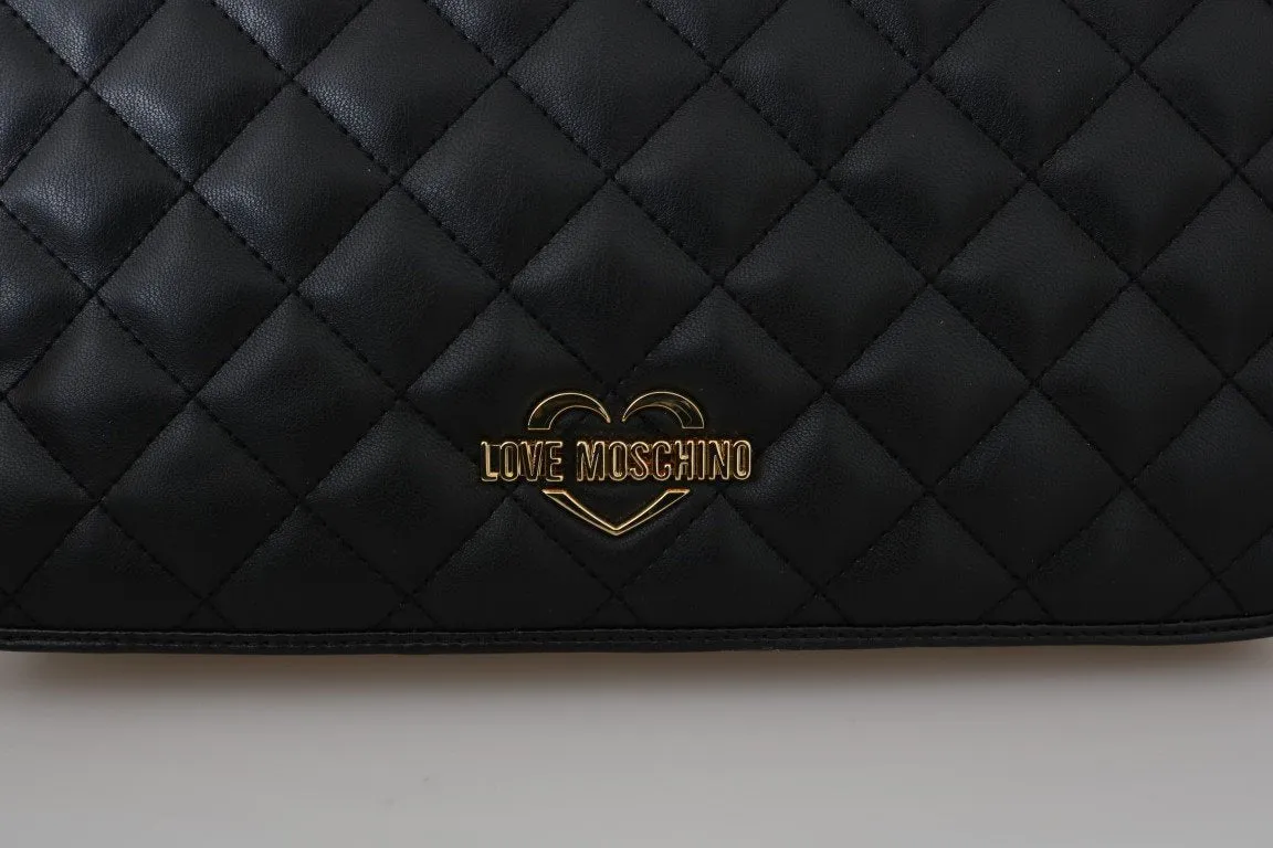 Black Quilted Faux Leather Messenger Bag