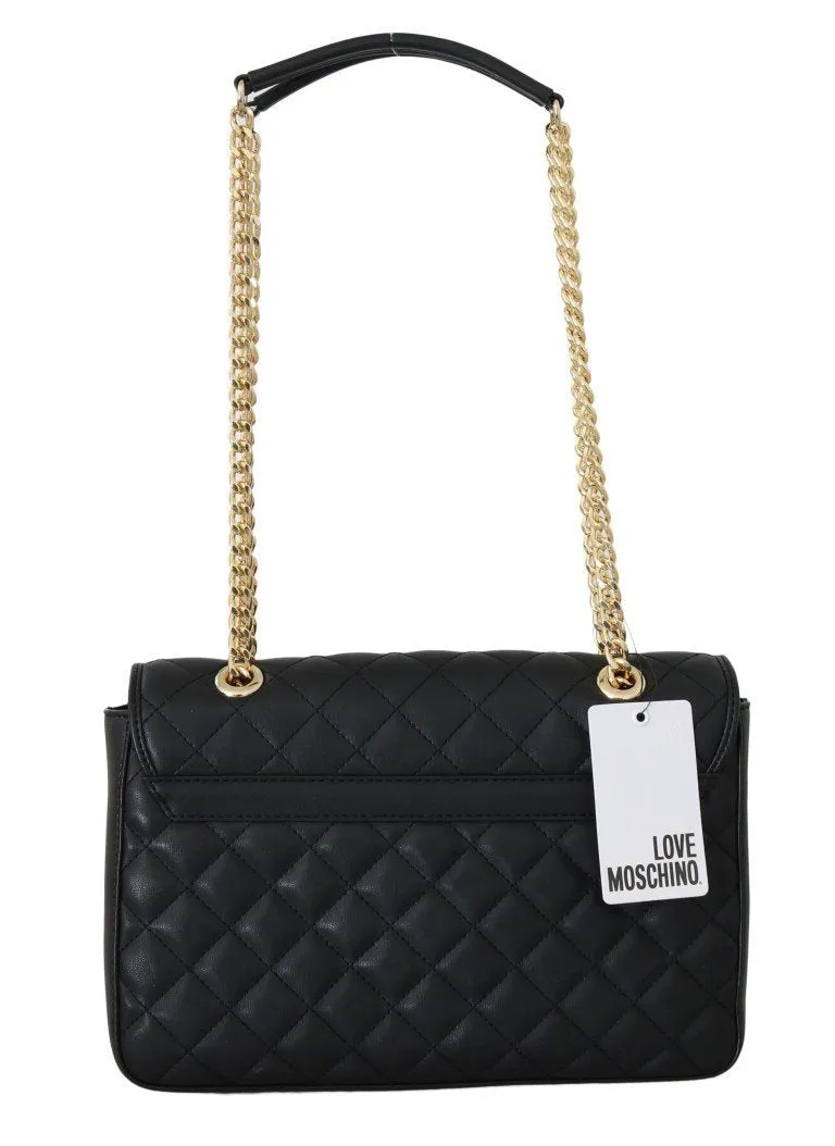 Black Quilted Faux Leather Messenger Bag