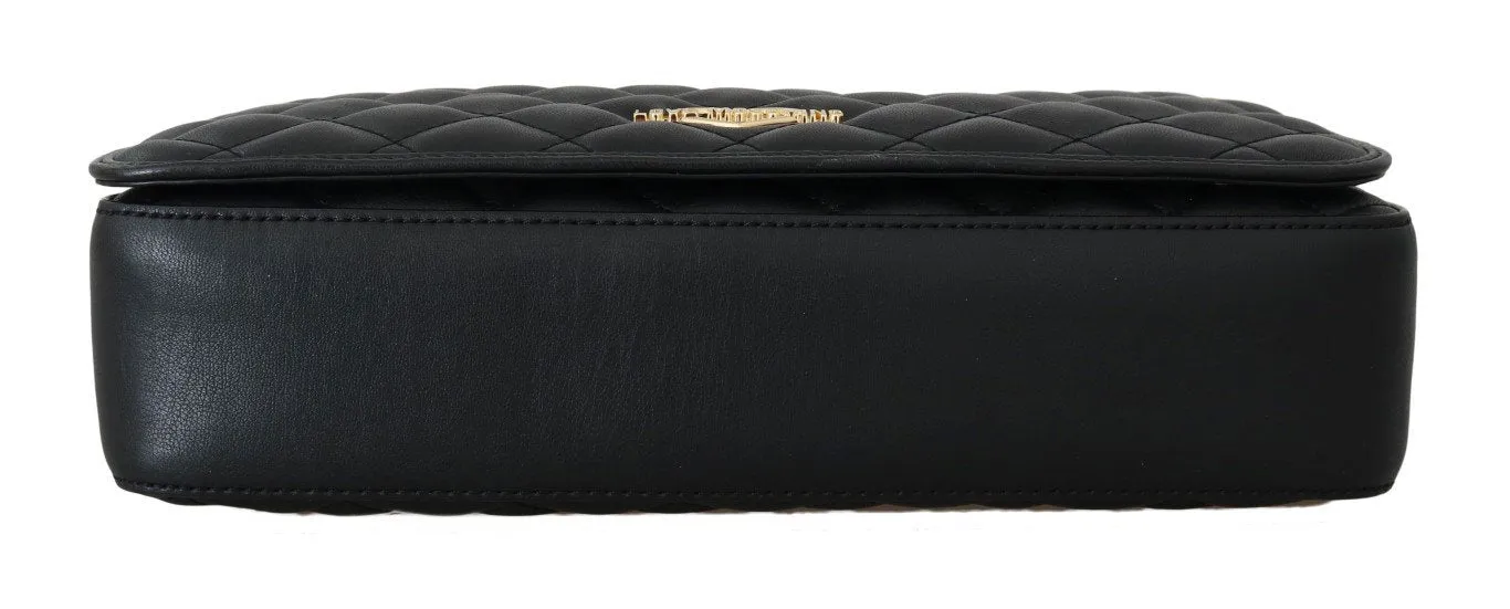 Black Quilted Faux Leather Messenger Bag