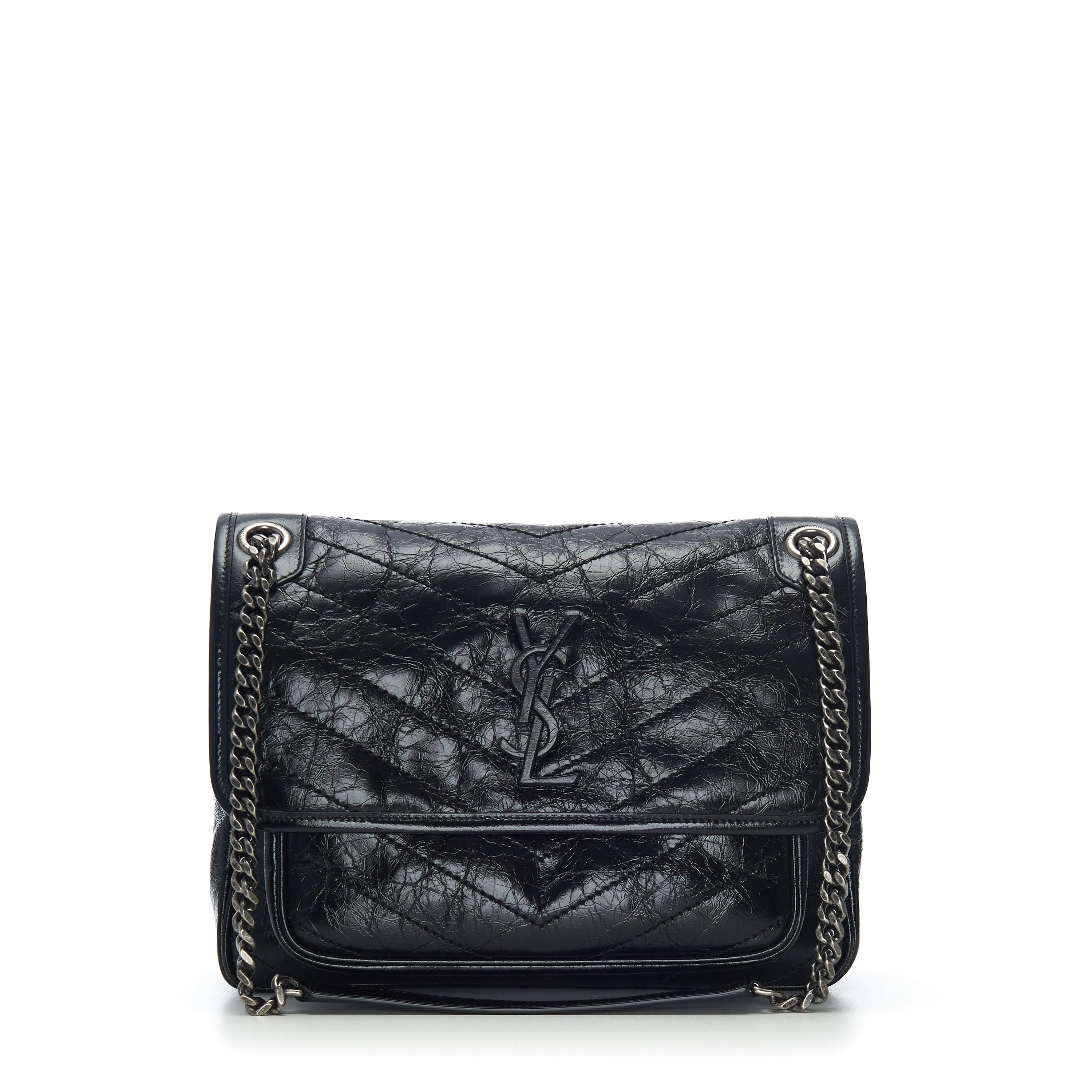 Black Vintage Leather Niki Bag - Medium, Chain Strap, YSL