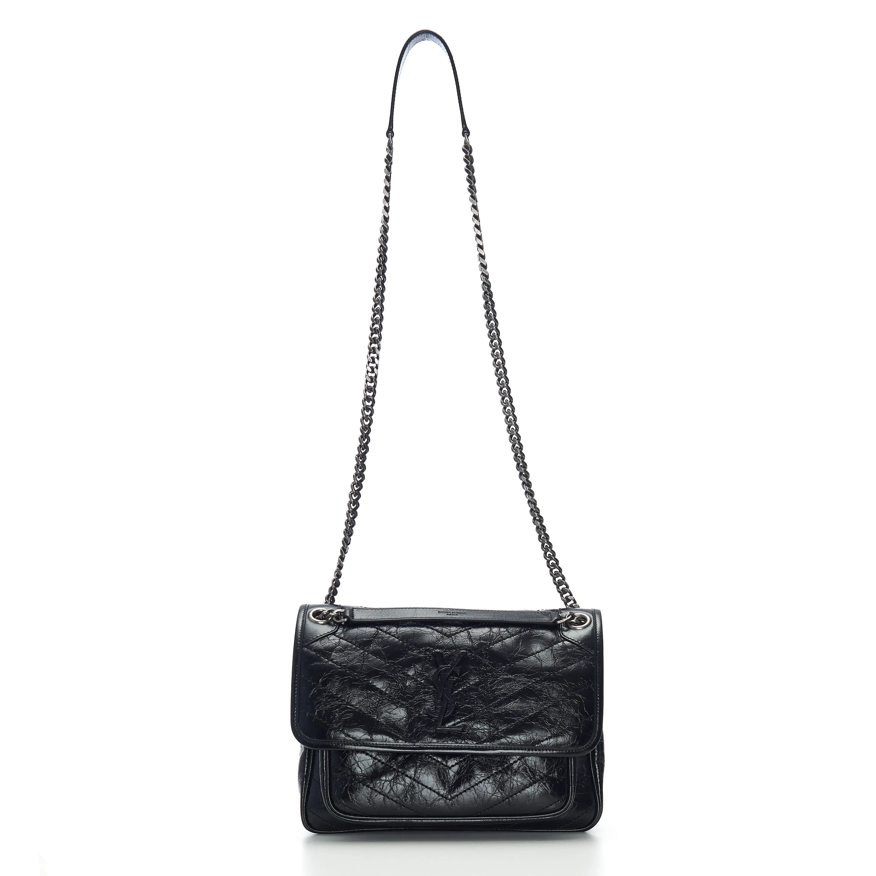 Black Vintage Leather Niki Bag - Medium, Chain Strap, YSL