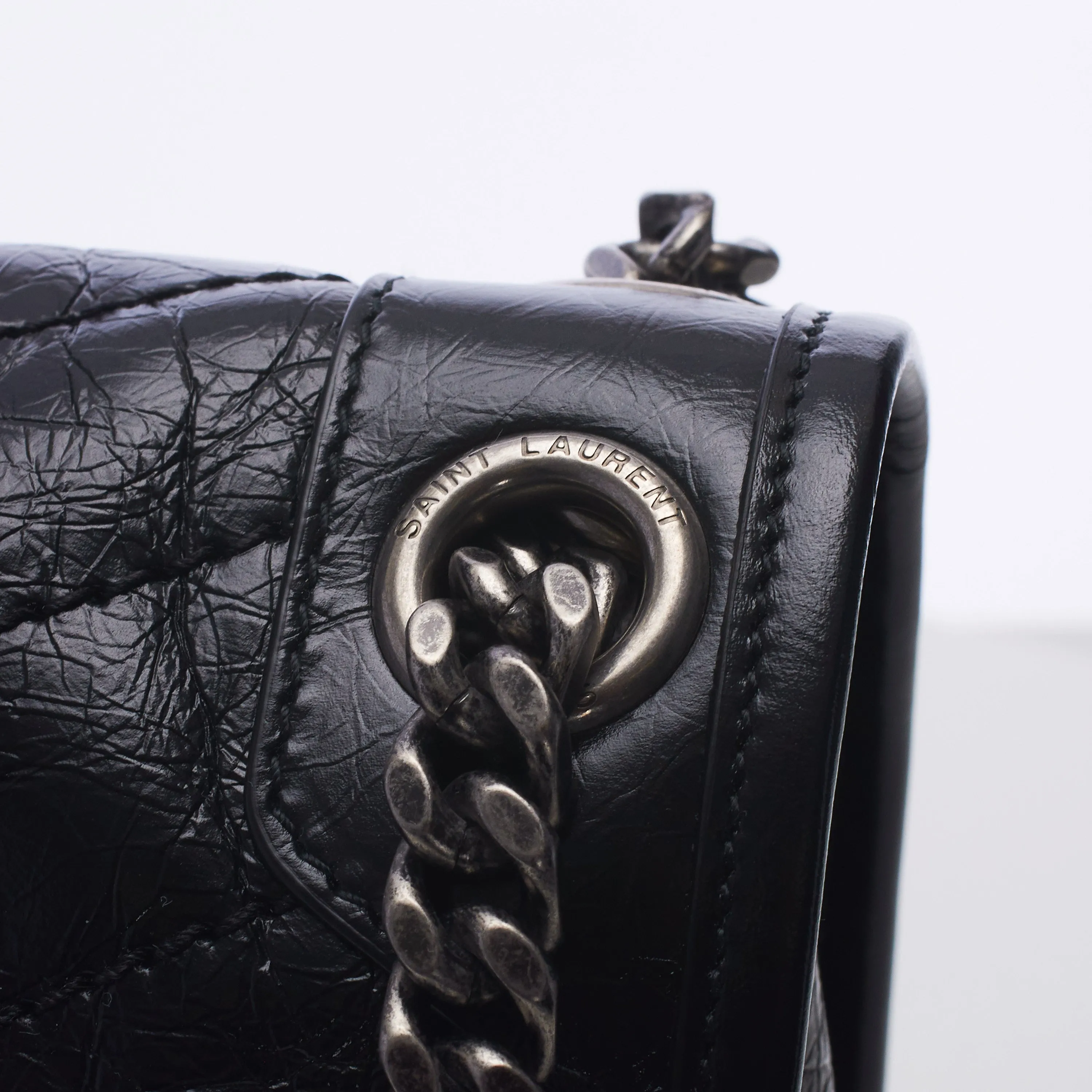 Black Vintage Leather Niki Bag - Medium, Chain Strap, YSL