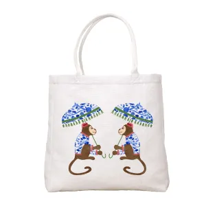 Blue And White Monkeys Tote Bag