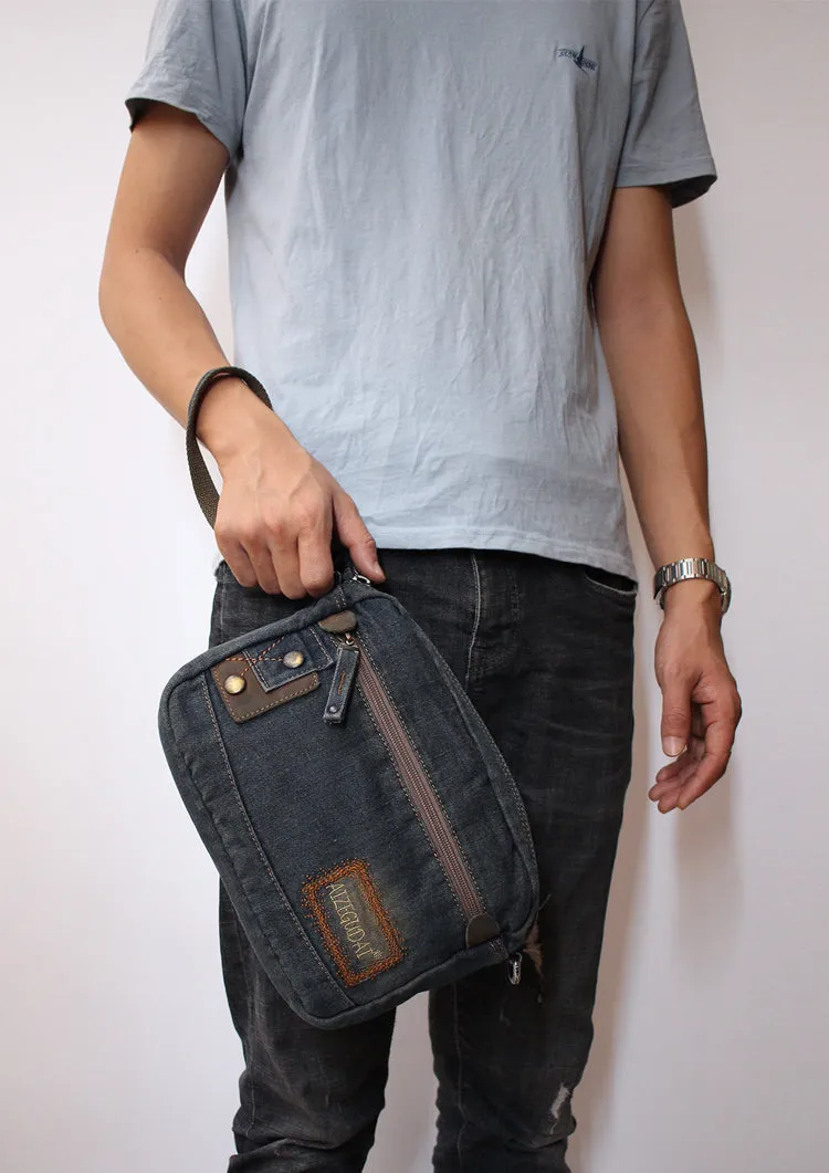Blue Denim Mens Small Shoulder Bag Clutch bag Denim Small Messenger Bag For Men