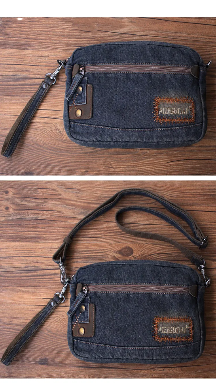 Blue Denim Mens Small Shoulder Bag Clutch bag Denim Small Messenger Bag For Men
