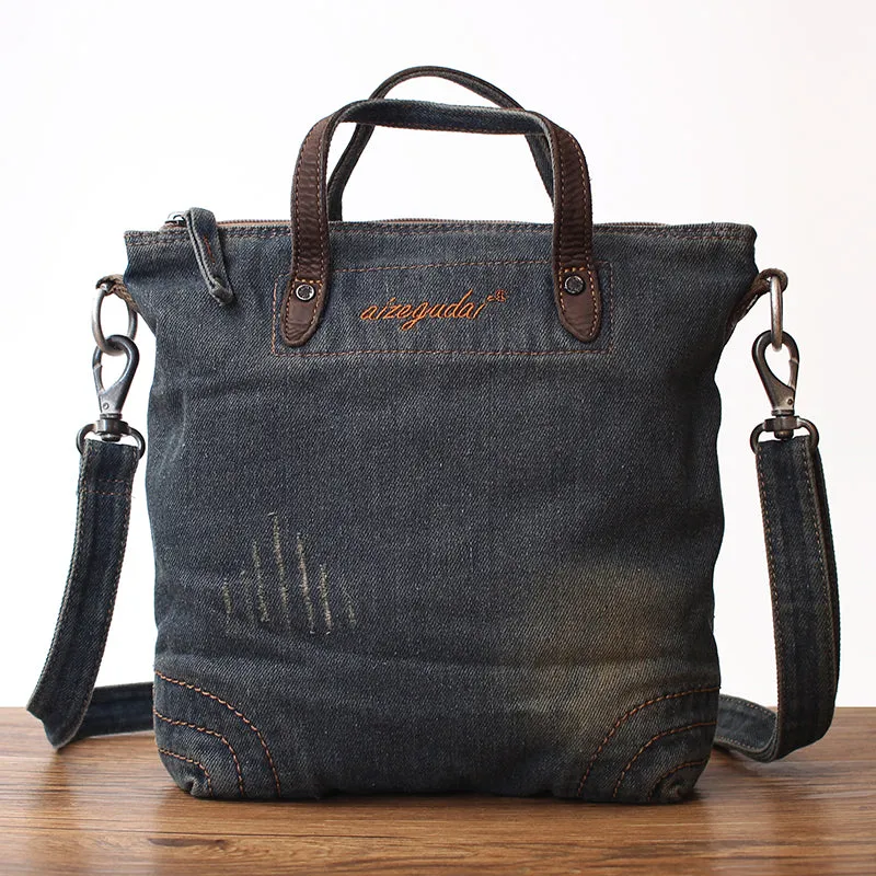 Blue Denim Womens Small Tote Bags Denim Small Tote Side Bags Vintage Small Crossbody Bag For Women