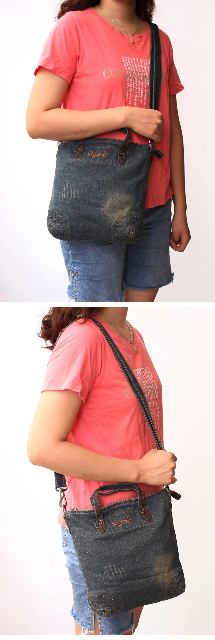 Blue Denim Womens Small Tote Bags Denim Small Tote Side Bags Vintage Small Crossbody Bag For Women