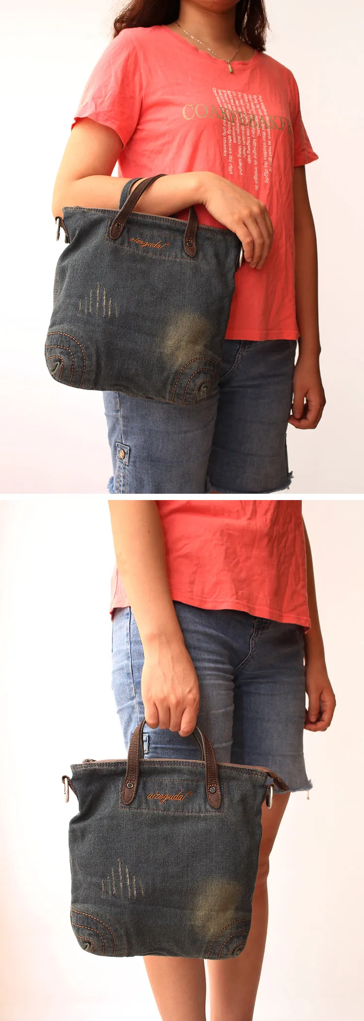 Blue Denim Womens Small Tote Bags Denim Small Tote Side Bags Vintage Small Crossbody Bag For Women