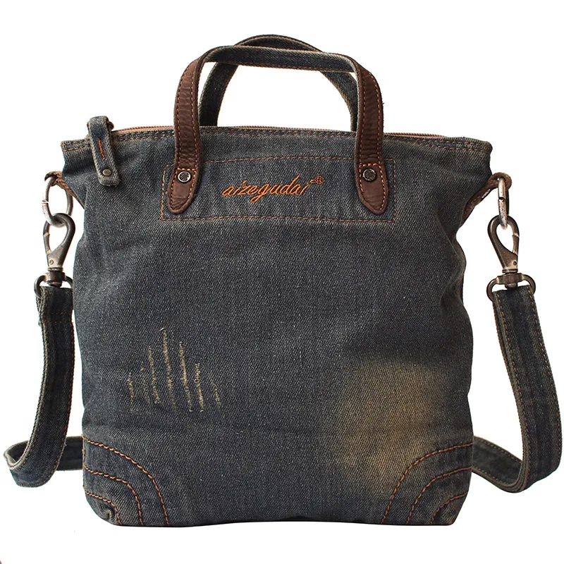 Blue Denim Womens Small Tote Bags Denim Small Tote Side Bags Vintage Small Crossbody Bag For Women
