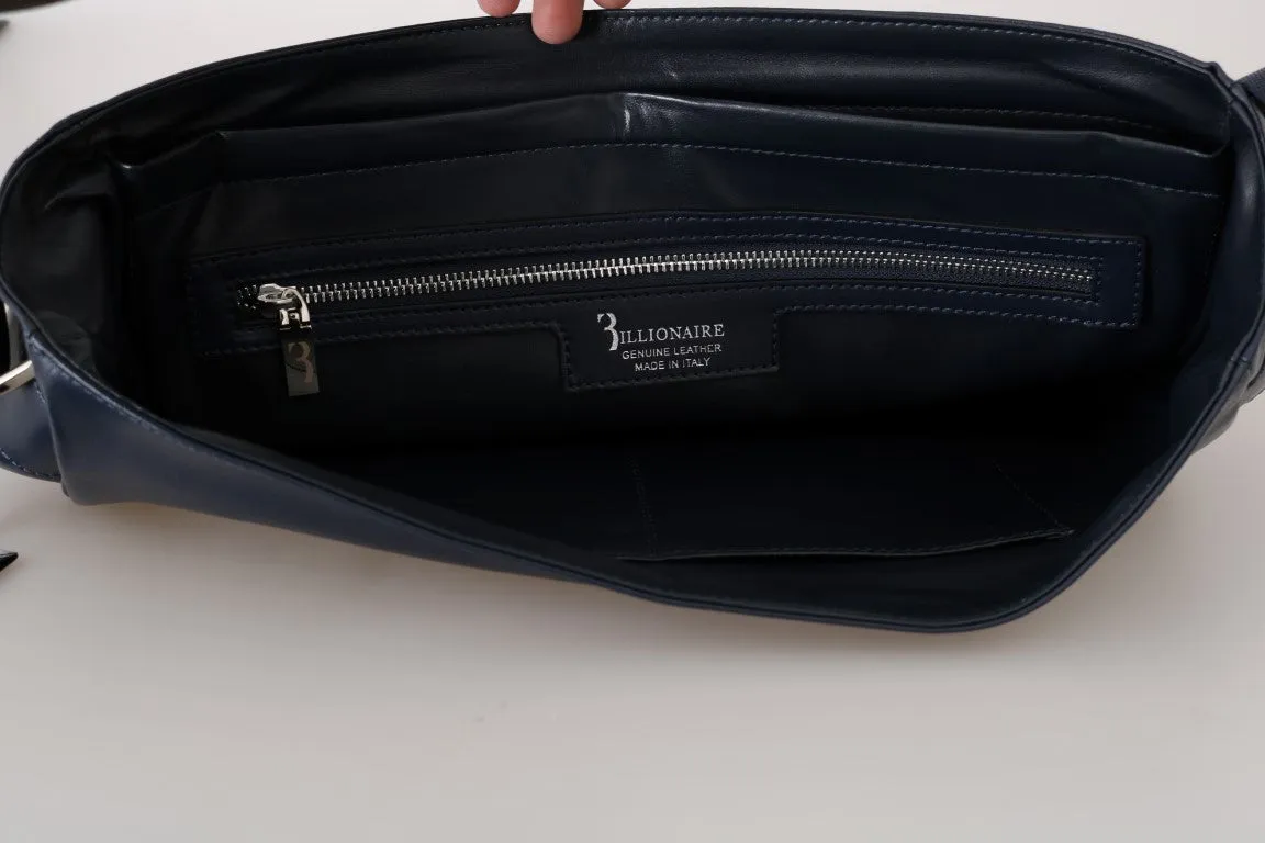 Blue Leather Messenger Shoulder Bag