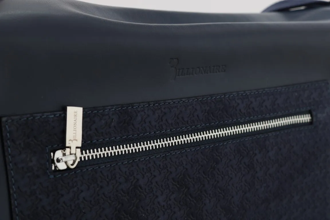 Blue Leather Messenger Shoulder Bag