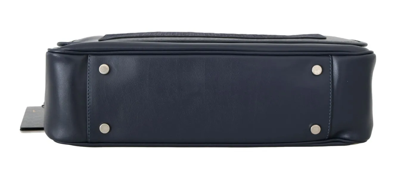 Blue Leather Messenger Shoulder Bag