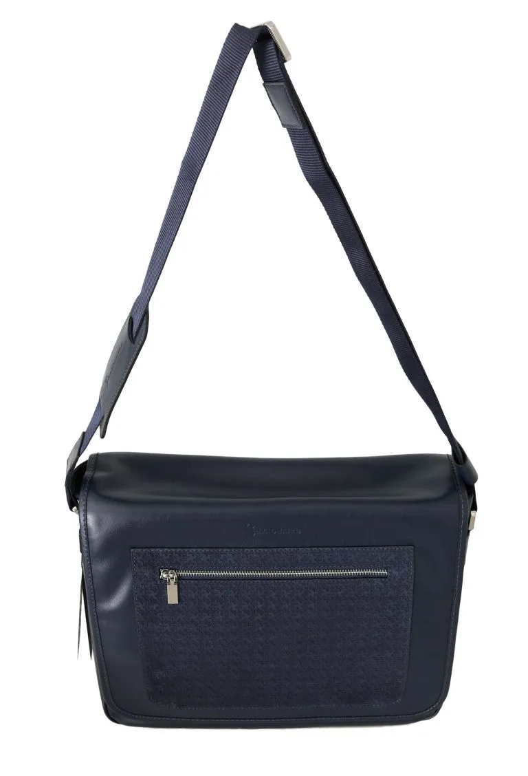 Blue Leather Messenger Shoulder Bag
