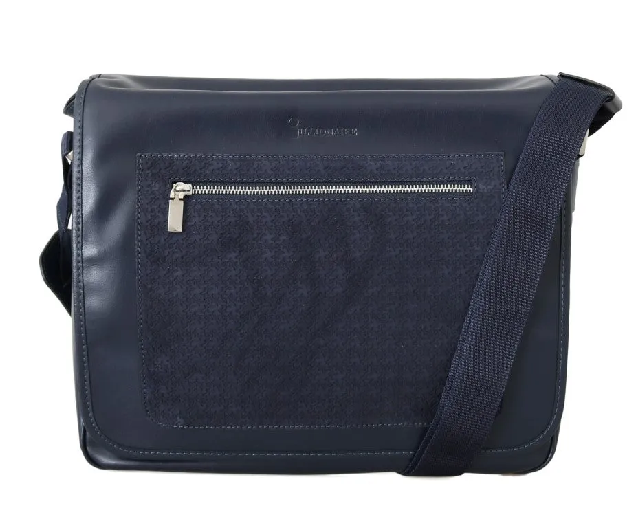 Blue Leather Messenger Shoulder Bag