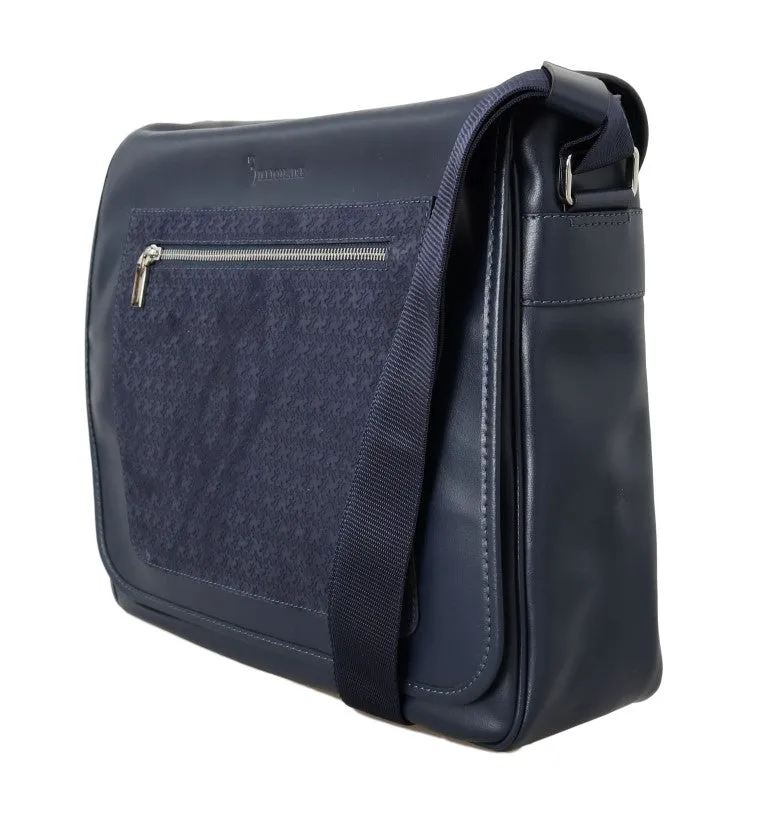 Blue Leather Messenger Shoulder Bag