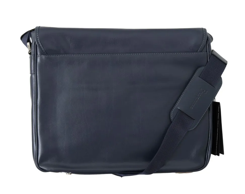 Blue Leather Messenger Shoulder Bag