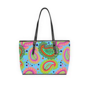 Blue Paisley PU Leather Shoulder Bag