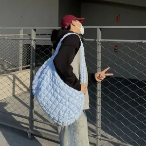 Blue Quilted Tote Bag