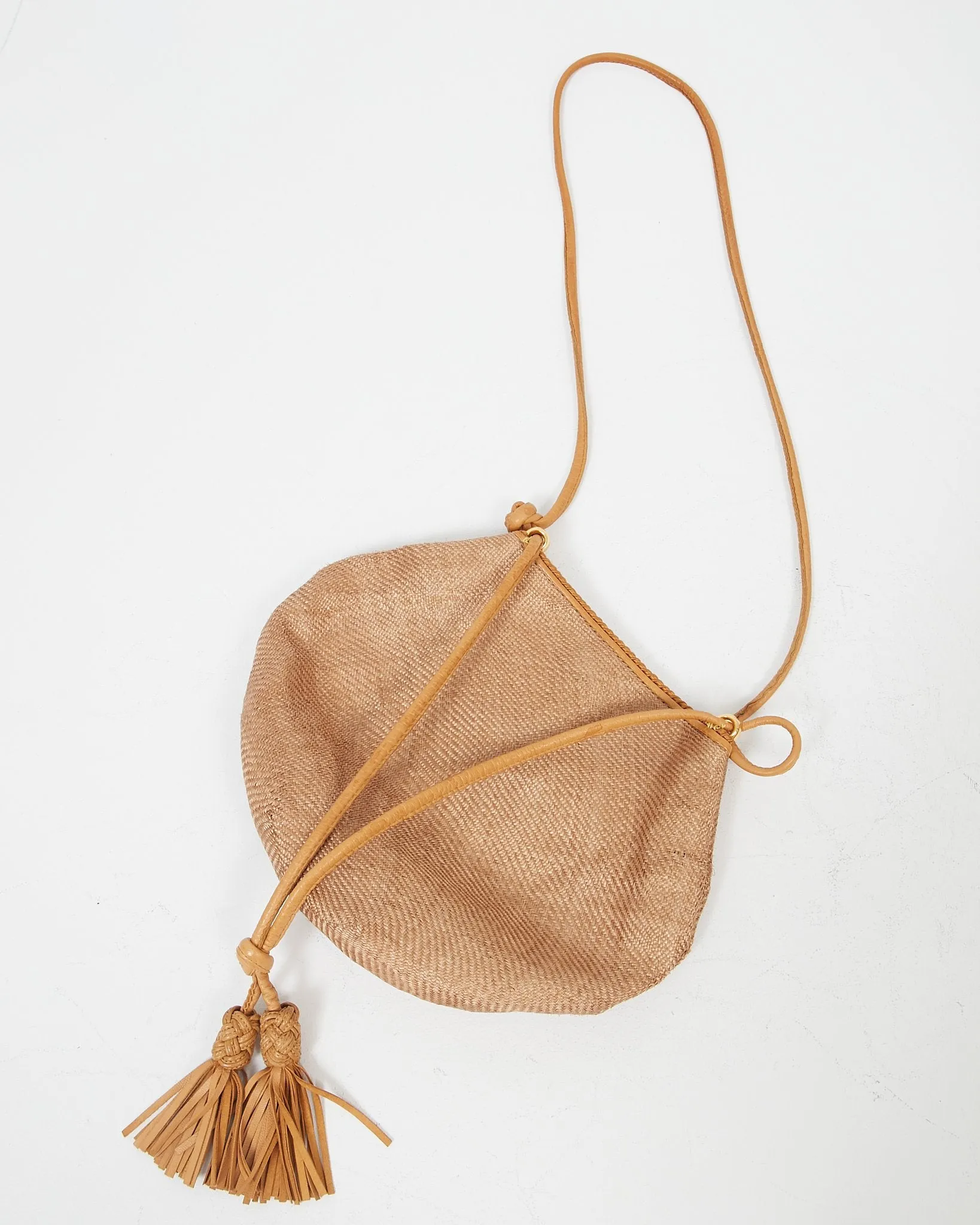 Bottega Brown Vintage Raffia Crossbody Bag