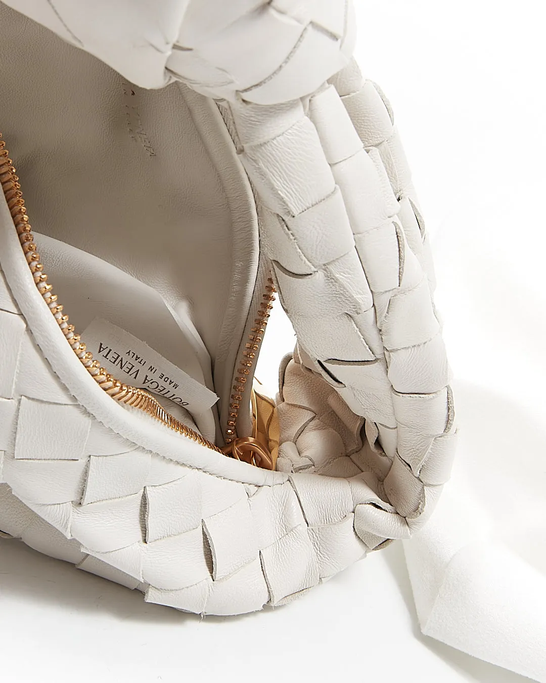 Bottega Veneta White Intrecciato Leather Mini Jodie Bag