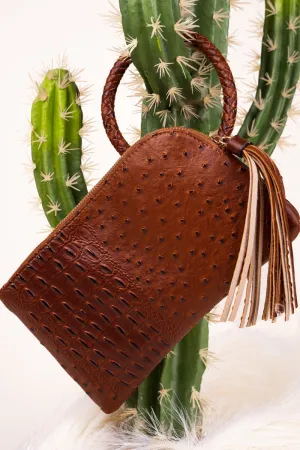 Brown Faux Ostrich Bangle Clutch
