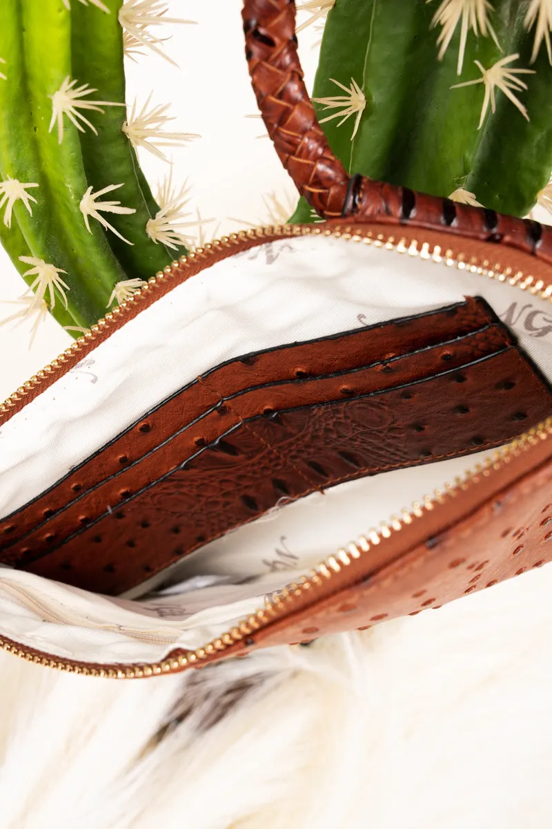 Brown Faux Ostrich Bangle Clutch