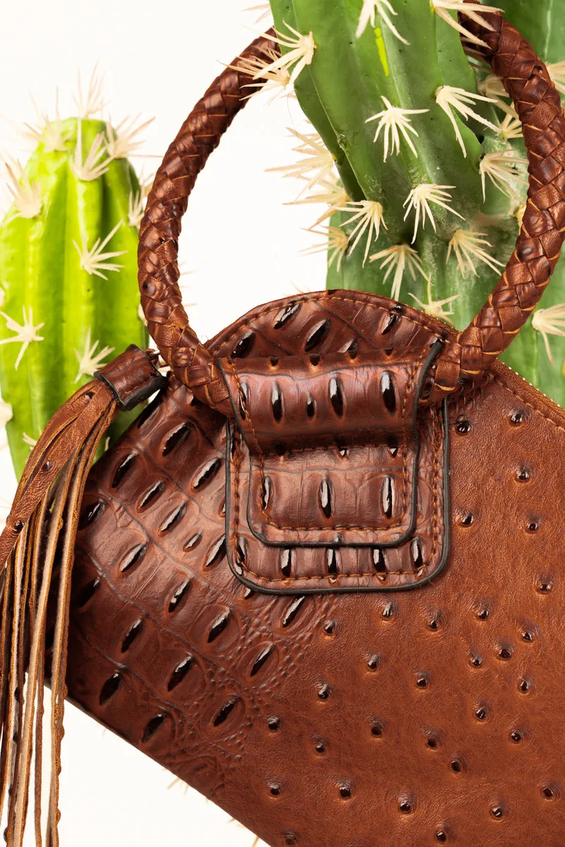 Brown Faux Ostrich Bangle Clutch