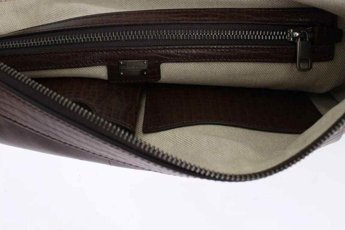 Brown Leather Canvas Shoulder Messenger Bag