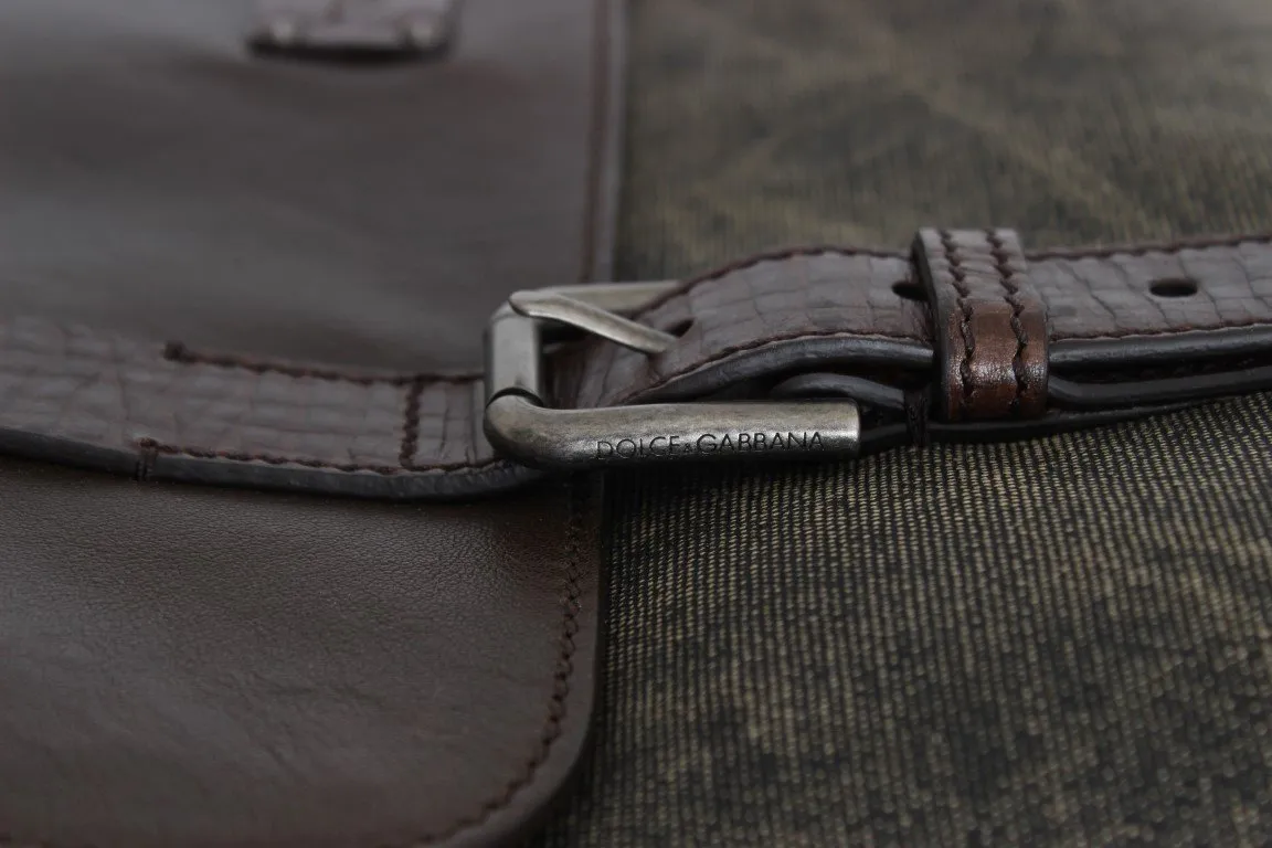 Brown Leather Canvas Shoulder Messenger Bag