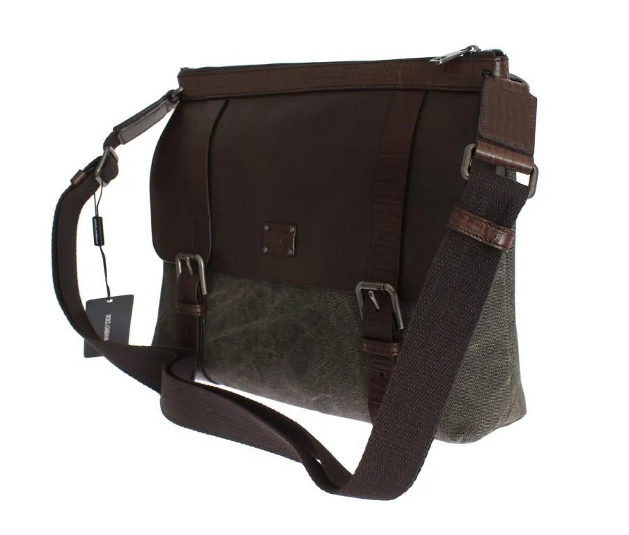 Brown Leather Canvas Shoulder Messenger Bag