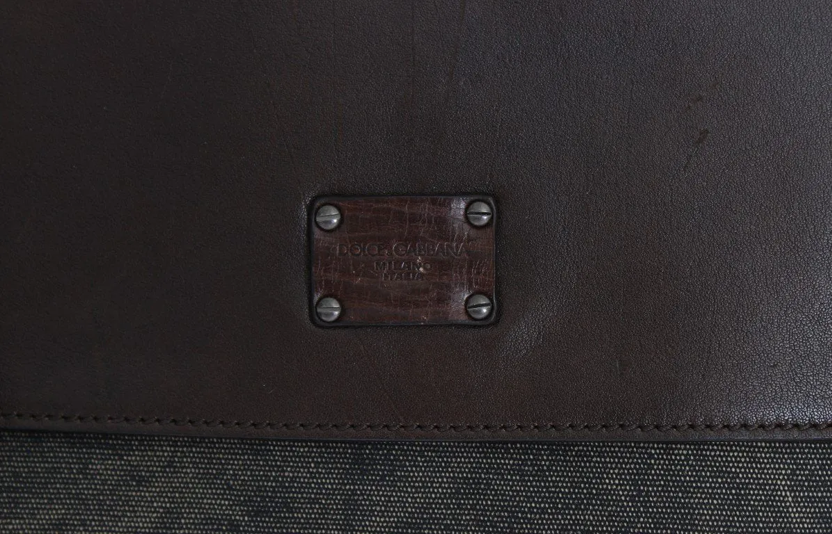 Brown Leather Canvas Shoulder Messenger Bag
