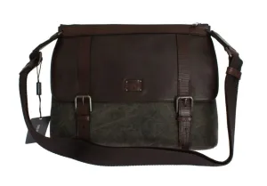 Brown Leather Canvas Shoulder Messenger Bag